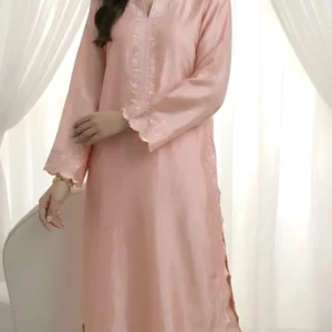 Baby Pink Sheesha Silk Cutwork Suit Front
