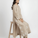 Beige aari work Sheesha Silk formal suit