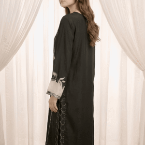 Black Sheesha Silk formal suit with cutwork detailing on side panel
