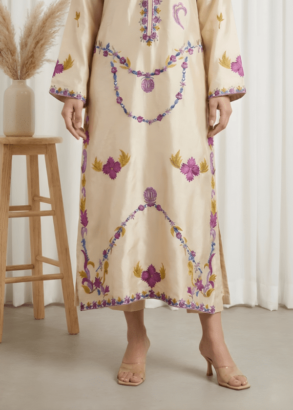 Resham embroidery and mirror work detailing on Jehanara formal suit