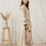 Ivory sheesha silk formal dress neckline embroidery