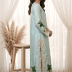 Floral resham embroidery on light blue Sheesha Silk formal suit