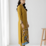 Resham embroidery on sleeves of mustard yellow formal suit
