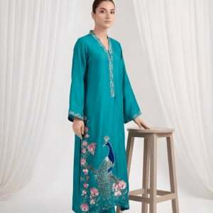 Peacock blue sheesha silk formal suit