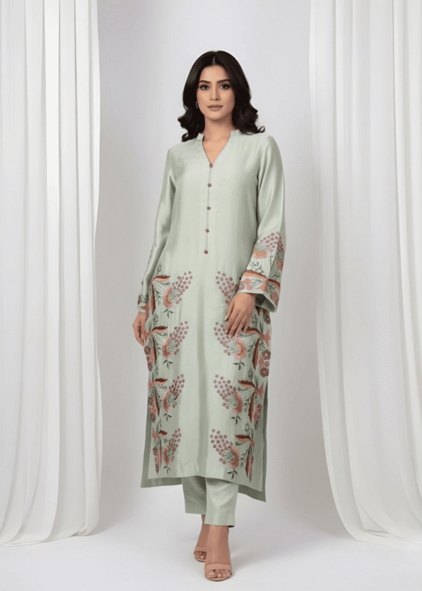 Pista Green Sheesha Silk Formal Suit