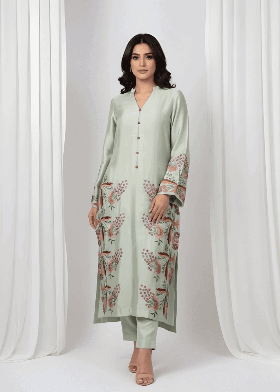 Pista Green Sheesha Silk Formal Suit