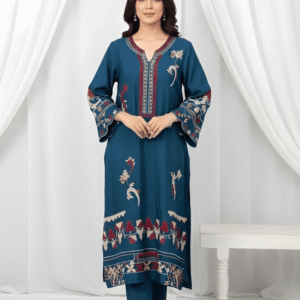 Zinc Blue Pure Sheesha Silk formal suit with resham embroidery