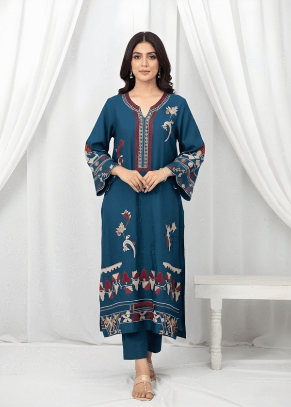 Zinc Blue Pure Sheesha Silk formal suit with resham embroidery