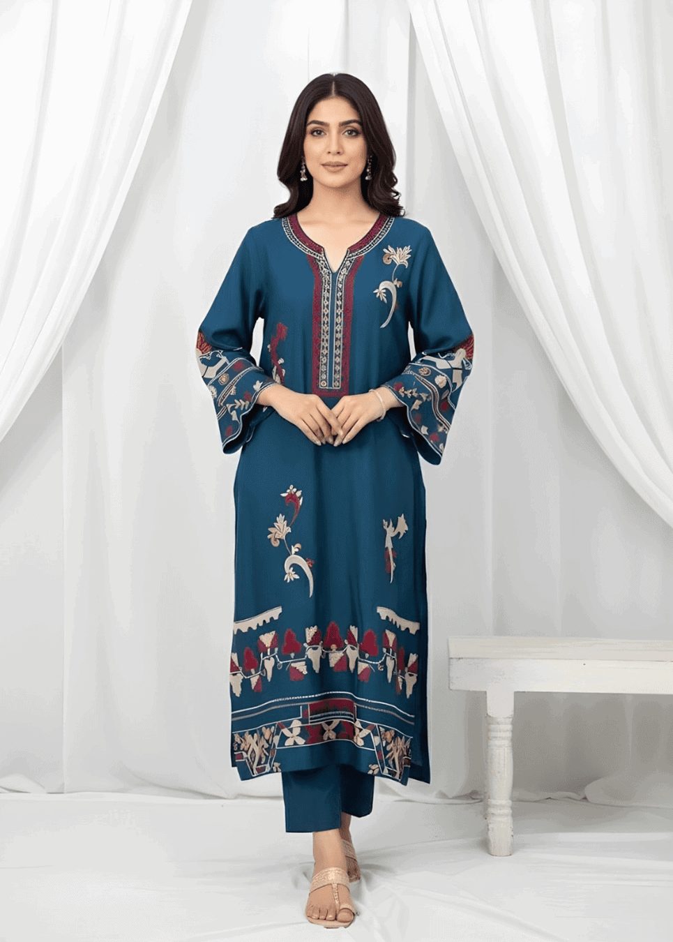 Zinc Blue Pure Sheesha Silk formal suit with resham embroidery